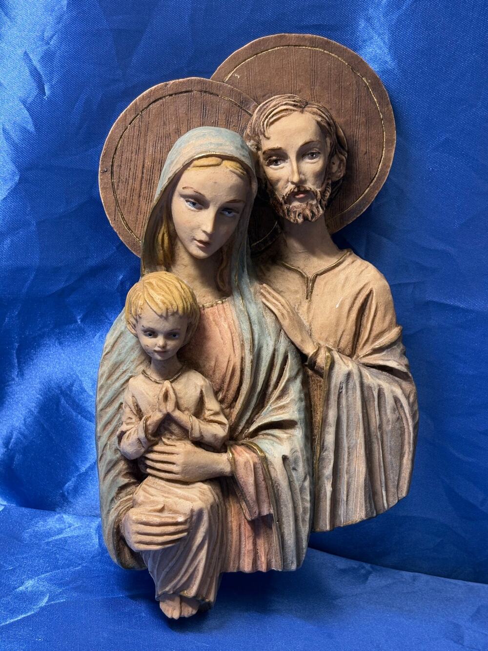 Vintage Resin Wood Looking Dimensional Plaque Mary Joseph and Jesus